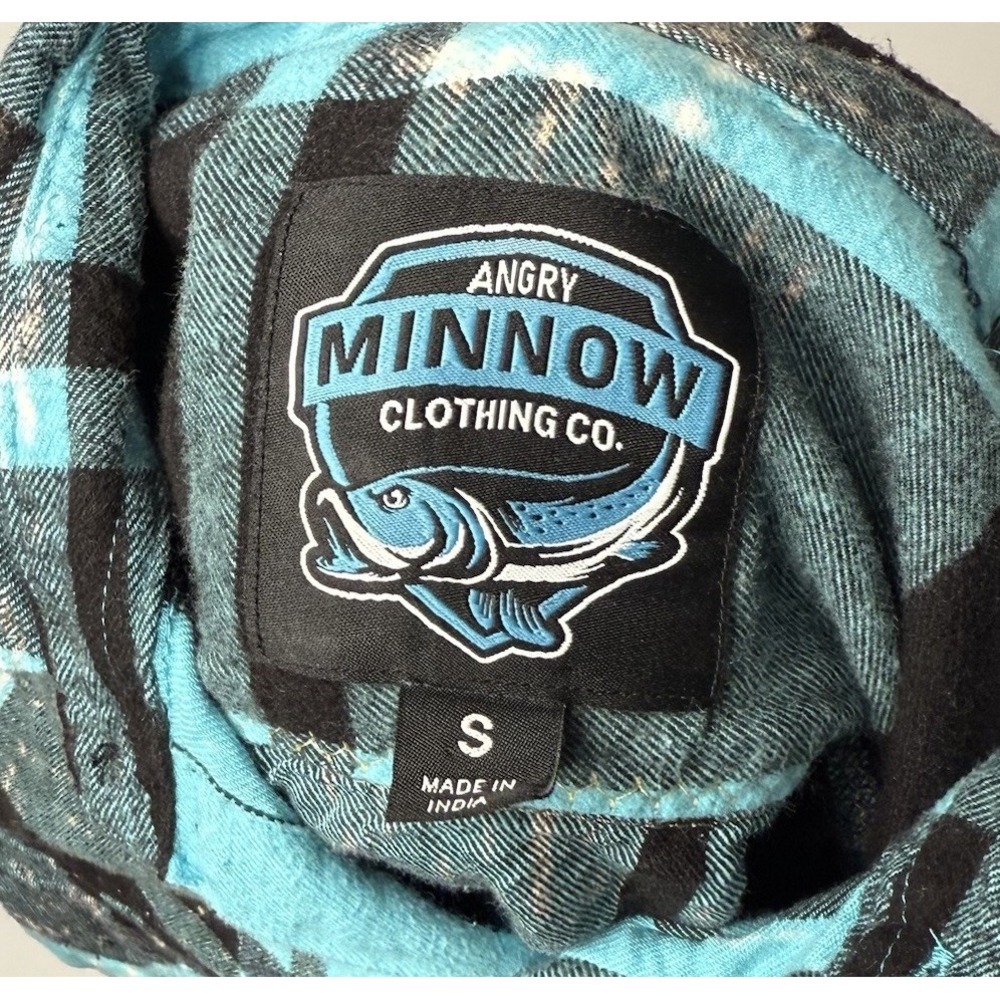 Angry Minnow Flannel Mens Small Blue plaid Mystery Machine - Rare - Picture 5 of 5